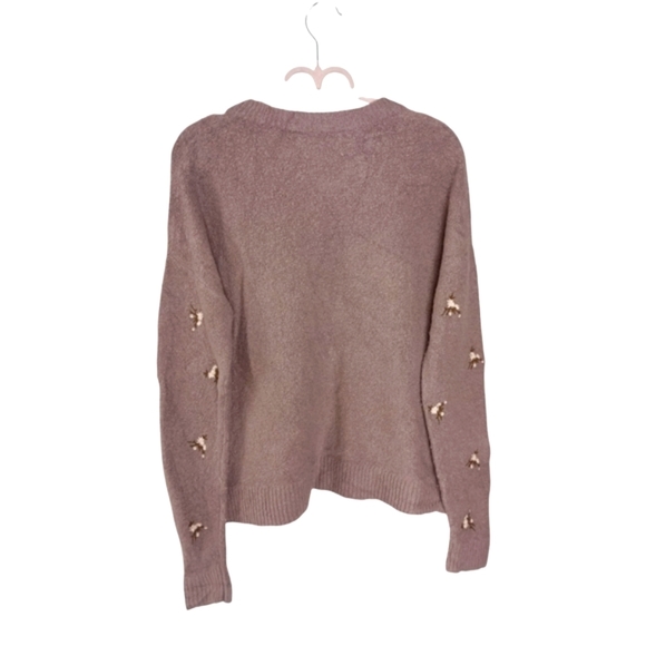 Embroidered Cross-Stitch Floral Sweater - Heather Lavender Size Small Retail$110 - Picture 7 of 13